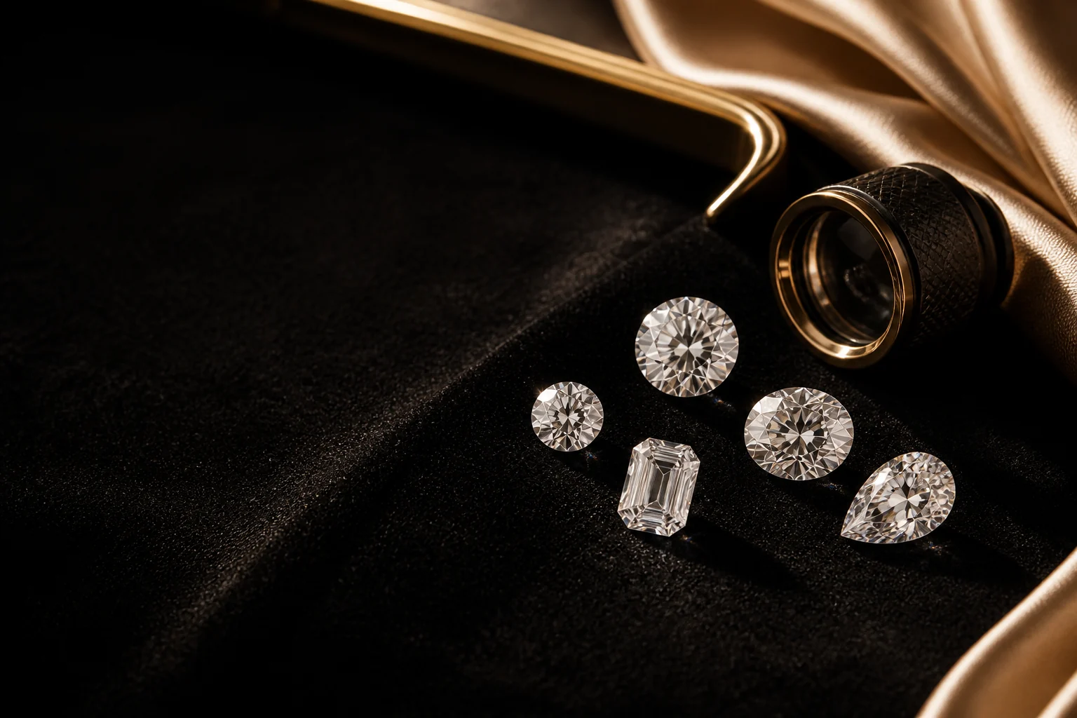 Loose diamonds on the sorting desk